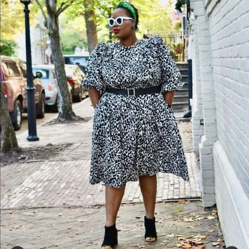 Sandy Liang x Target Leopard Print Long Ruffle Sleeve Midi Dress Plus Size NWT - Picture 11 of 15